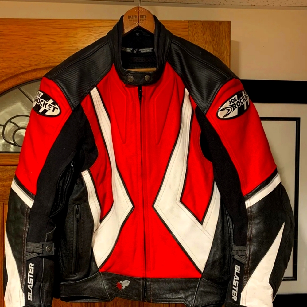 Rocket Blaster Motorcycle Leather Jacket Mens 48 Large / Extra Large Red